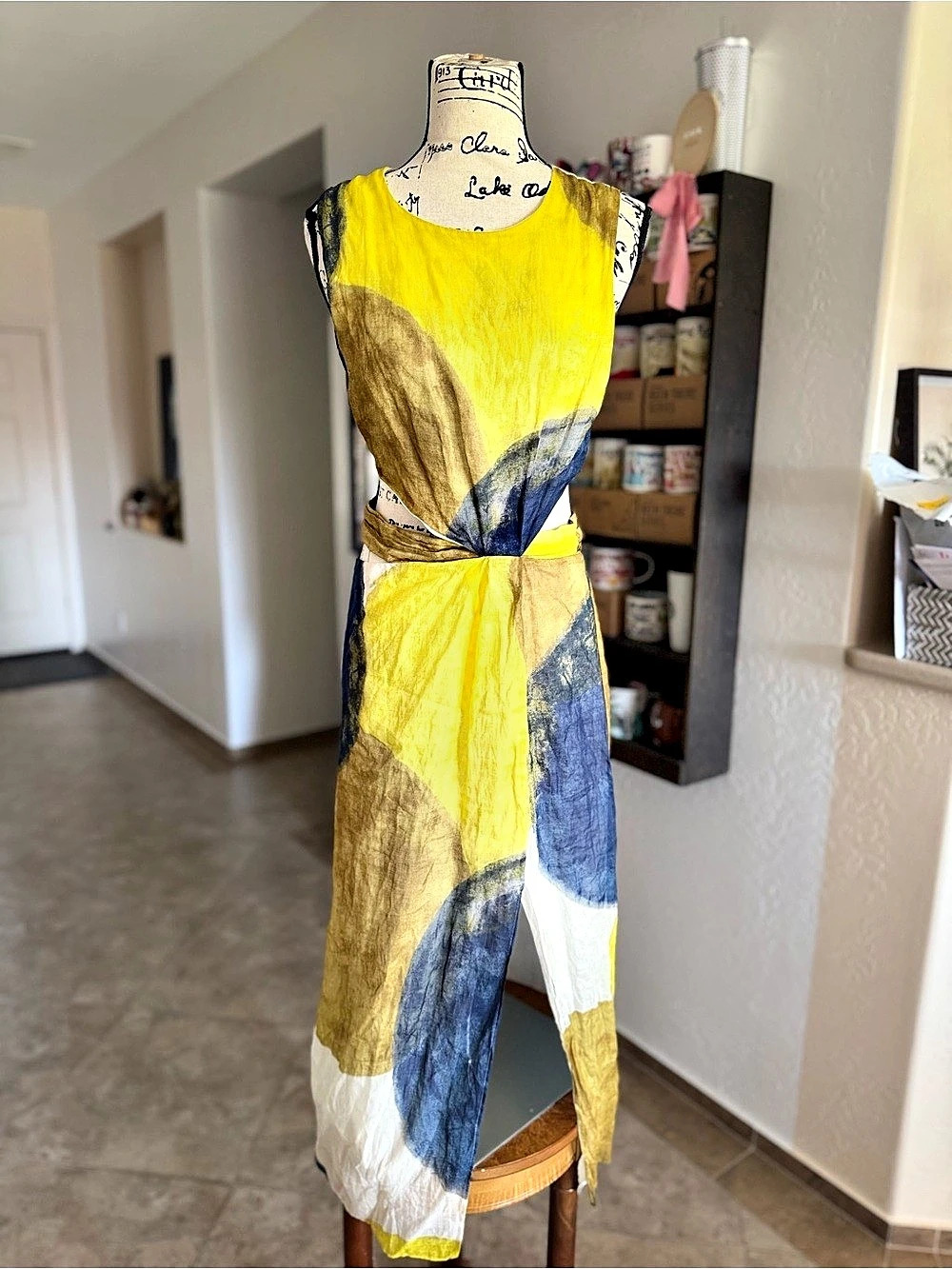 Zara Abstract Maxi Dress in Yellow & Blue Size Medium